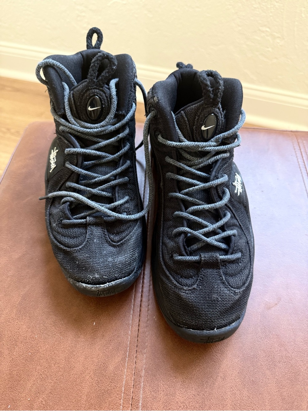 Stussy x Nike Air Penny 2 Black Canvas High Top Sneakers Mens Size 8 DQ5674-001 - Picture 4 of 8
